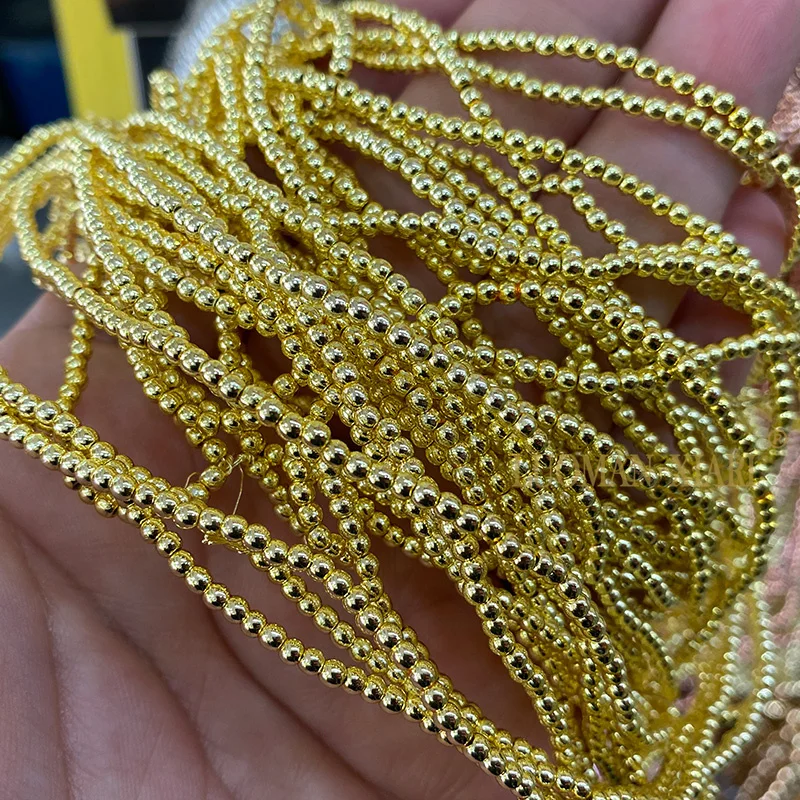 2 3 4MM Natural Hematite Plating Silver Golden Color Round Stone Beads for Jewelry Making Diy Bracelet Earrings Accessories 15''
