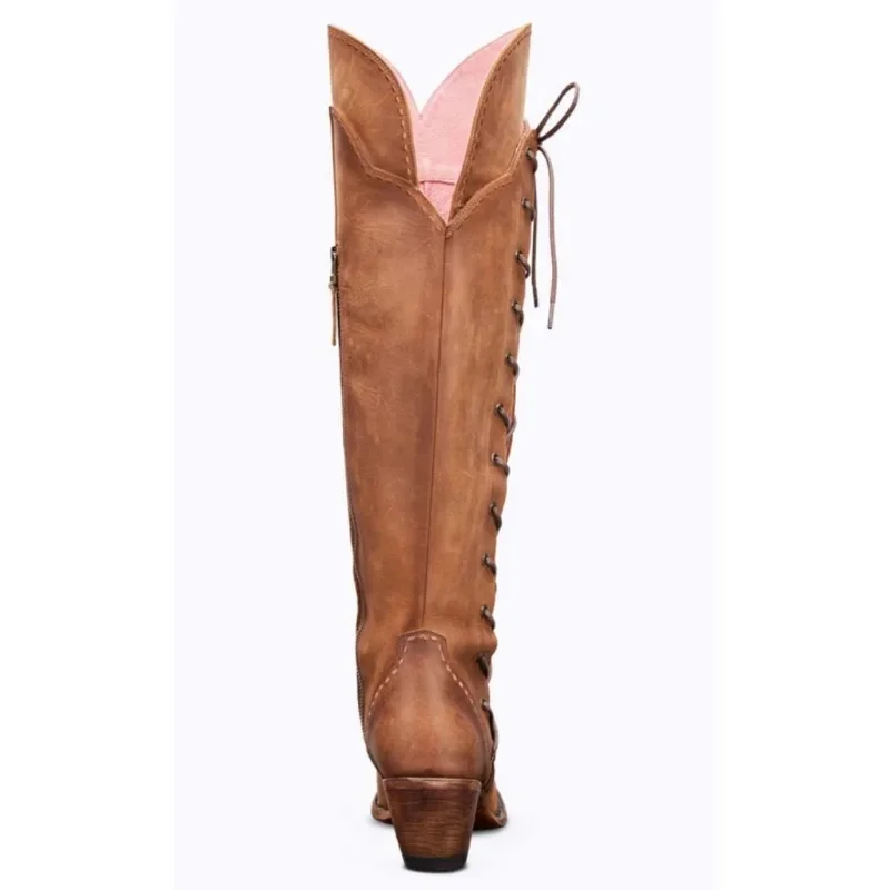 Plus Size 46 Women's Embroidered Western Knee High Boots Cowboy Cowgirl Boots Chunky Heel Platform Boots Women Western Shoes
