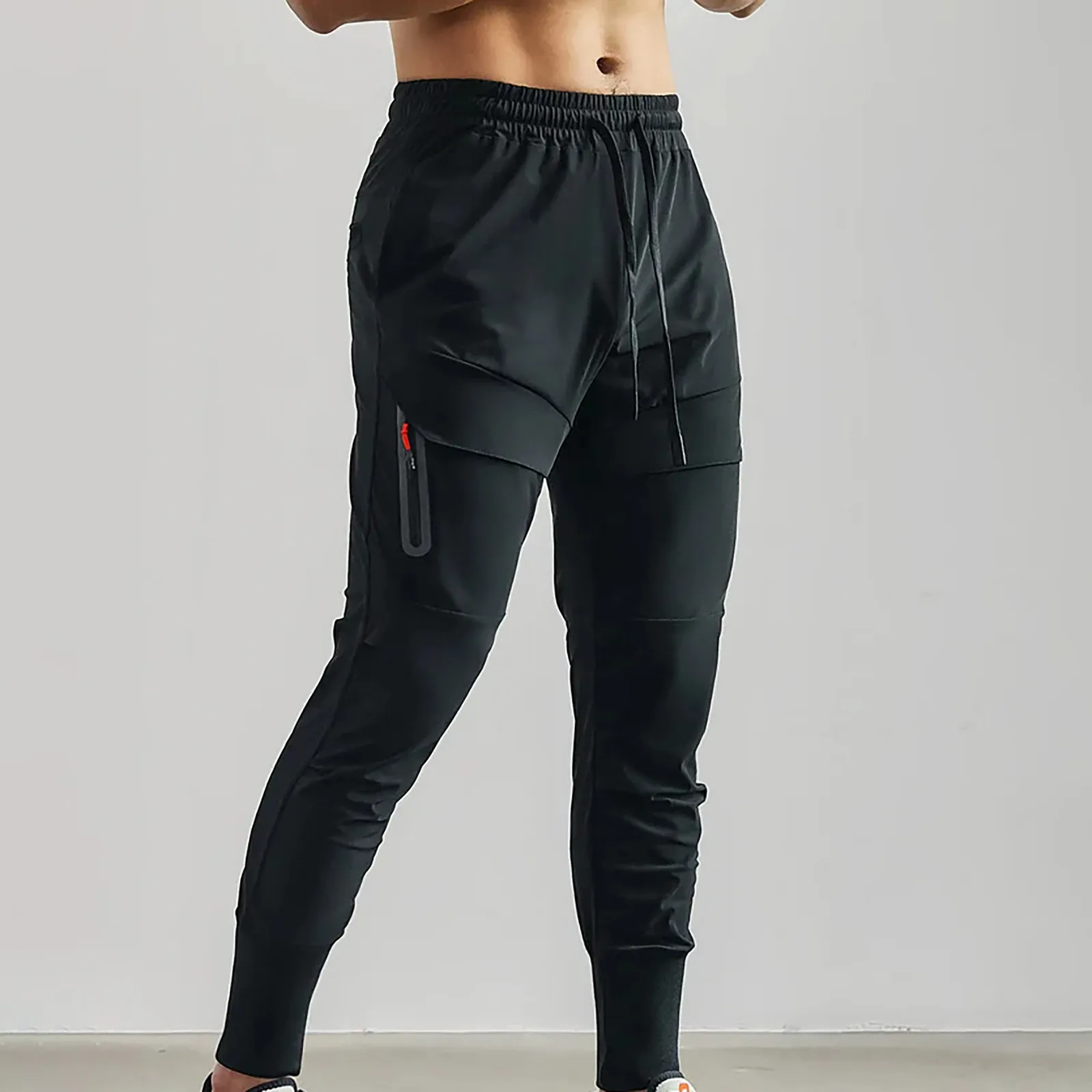 Men S Slim Casual Sports Pants Zipper Pocket Breathable