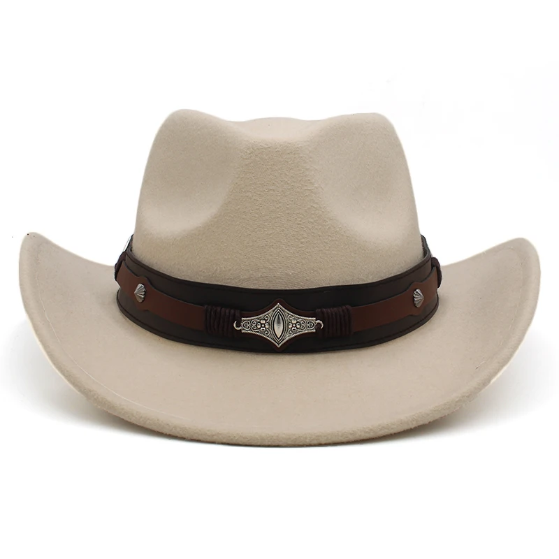 Men Women Wool Blend Western Cowboy Hats Wide Brim Sunhats Party Travel Sombrero Outdoor Caps Classical Retro Adjustable Size