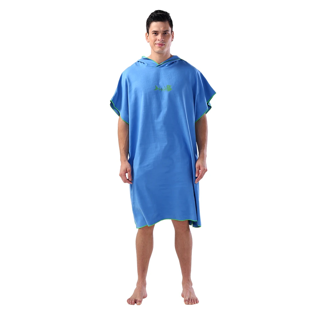 Fast Bathrobe Microfiber Windproof Drying Replacement Short Sleeve Men Women Hooded Solid Color Beach Seaside Pool Swimming Robe smile