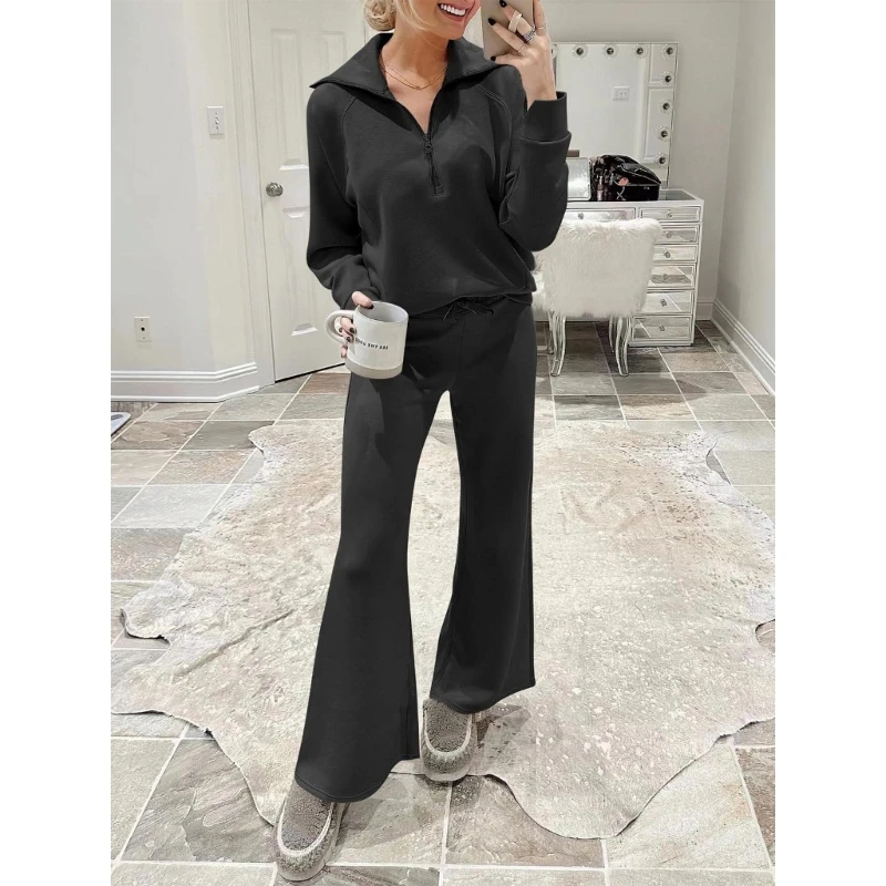 Womens 2 Piece Outfits Sweatsuit Oversized Loose Sweatshirt and Wide Leg Pants Matching Lounge Set Fall Tracksuits