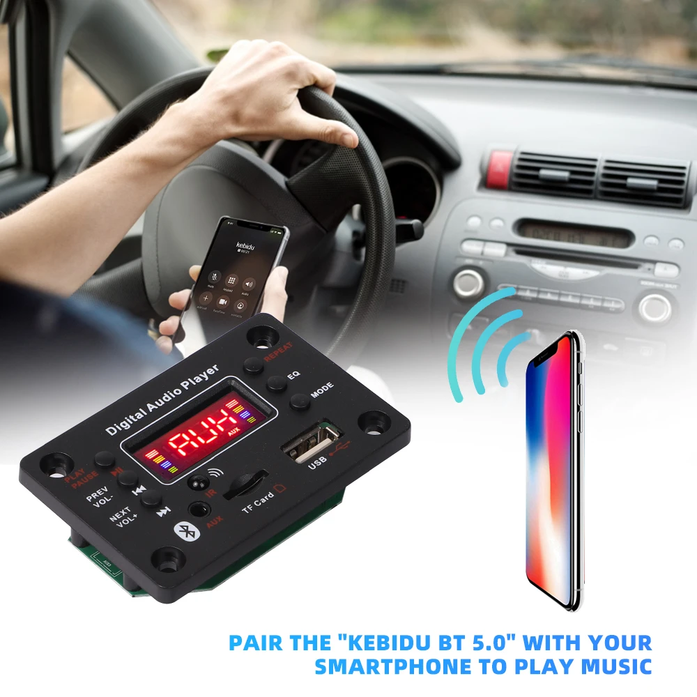 80W Amplifier Bluetooth 5.0 MP3 Decoder Board 7V-25V 12V MP3 Player Module Car FM Radio TF USB AUX Handsfree Call Recording