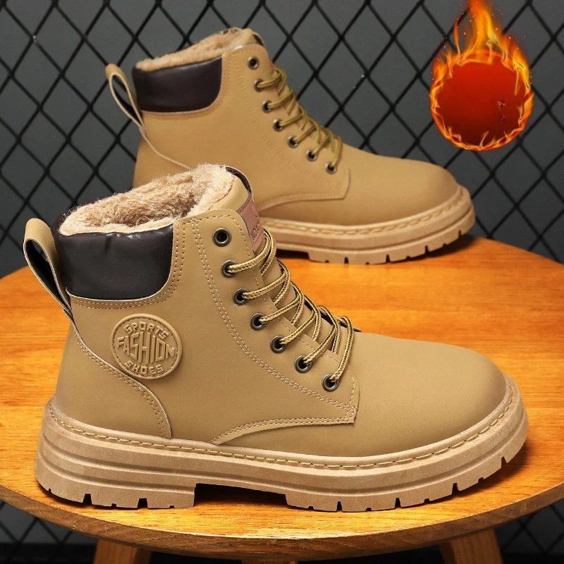 Winter new Men's Leather Boots Thickened Warm Work Boots Thick-soled 2025 Men's Ankle Boots 2024 High Top Snow Boots New Botas De Hombre
