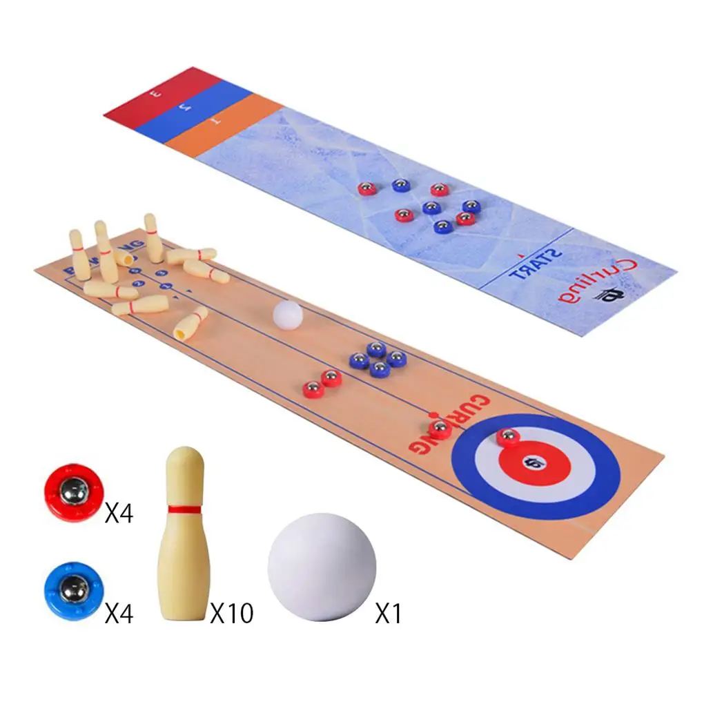 3 in 1 Table Curling Game Bowling Shuffleboard Table Set Family Games for Home Party Gift For Children and Adults