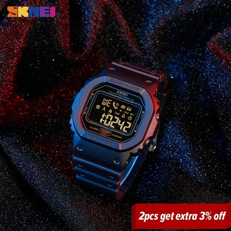 Digital SKMEI Watch Sport with Pedometer Calorie Tracker For Iphone Huawei Xiaomi Male relogio Mens Bluetooth Wristwatches 1629 smile