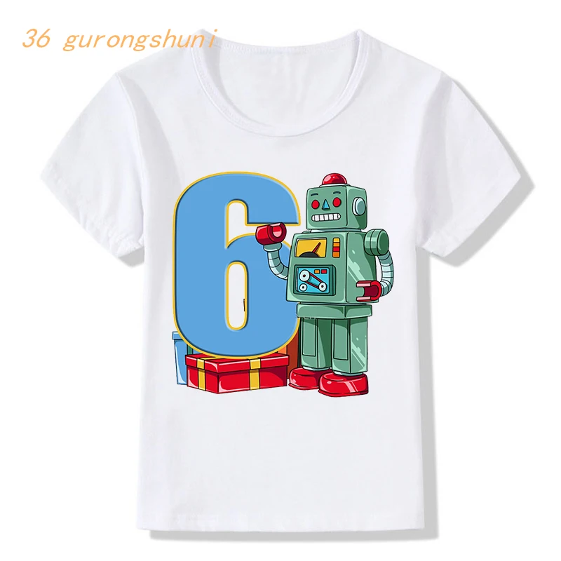 kids t shirt for boys-clothing kid girls clothes Happy Birthday number 2025 1 2 3 new 4 old tshirt girl funny robot graphic tee t-shirt