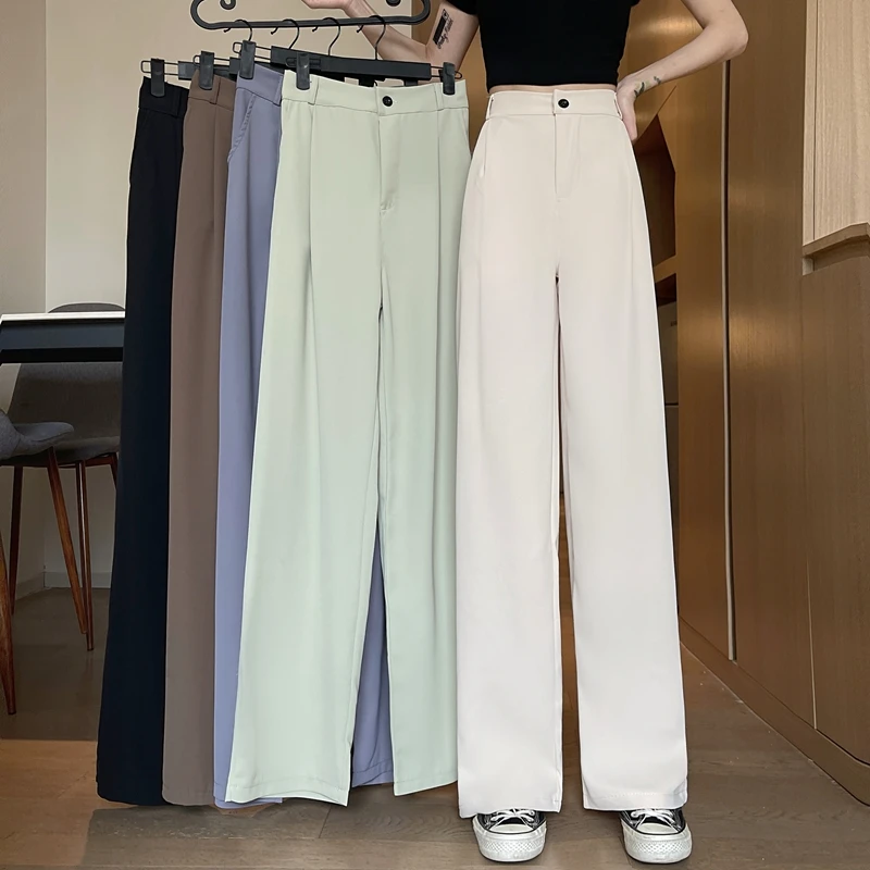 Women Wide Leg Pants Spring Summer Casual Straight OL Style Loose Suits Pant Female Solid Size S-4XL Long Trousers