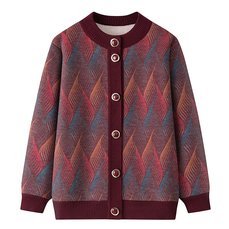 Sweater Coat Women Middle-Aged Elderly Autumn Winter Veet 2025 Sweater Womens Clothes new 70-Year Grandmother Cardigan Coat Female 2913