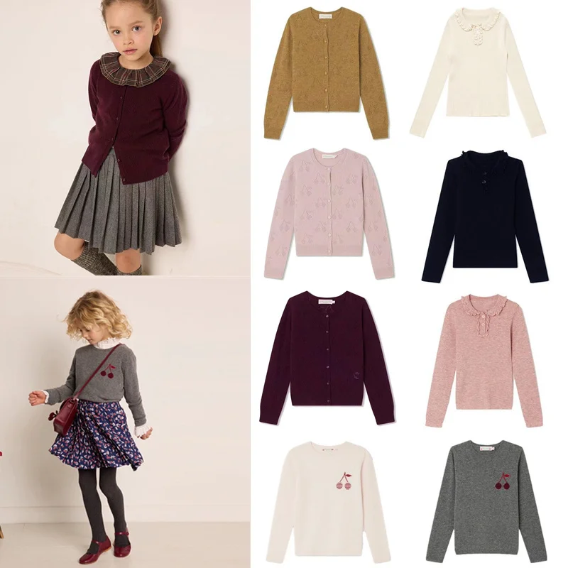 new Kids Sweaters 2023 Autumn Baby Girls 2025 Cardigan Outwear Ruffle Knitted Pullover Sweaters Winter Clothes