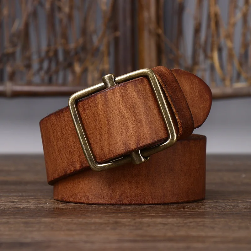 100% Pure Cowhide 3.8 Wide Genuine Leather Belt For Men High Quality Jeans No Drilling Smooth Buckle Belts Cowboy Waistband
