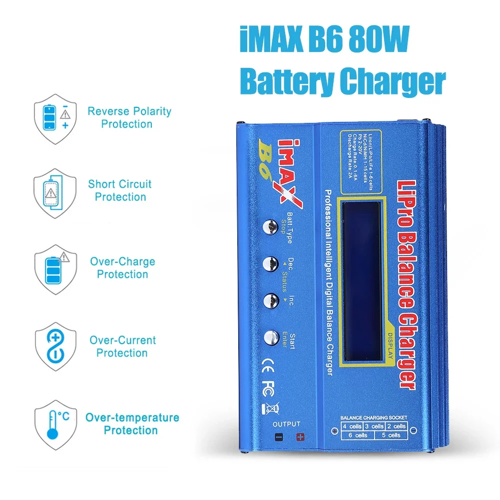 IMAX B6 80W Battery Charger LCD Dispaly AC/DC Balance Discharger Power 5W 18V 6A for LiPo NiMH NiCd LiFe Pb Battery