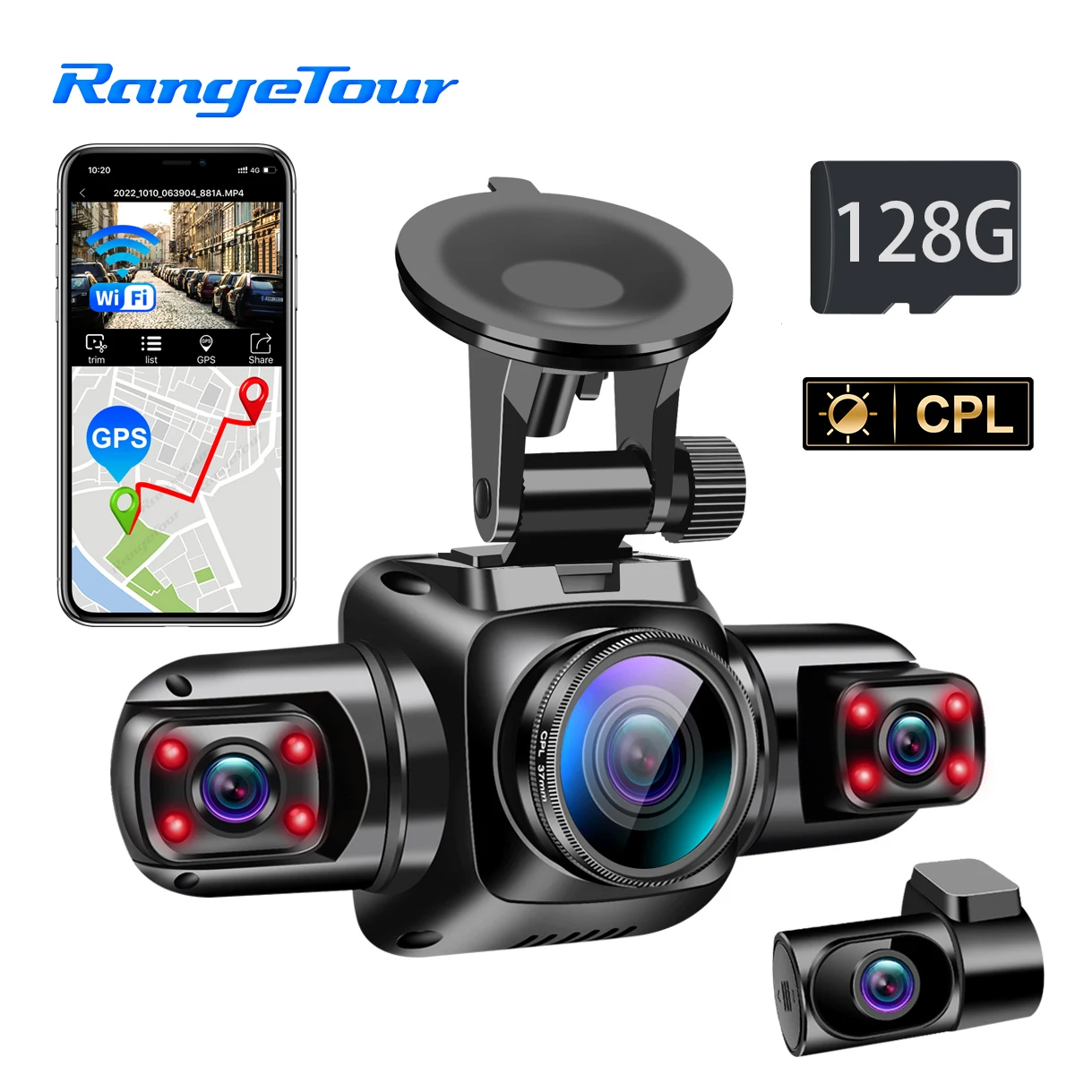 Range Tour 4 Channels With 128G & CPL Car DVR Build-in GPS WiFi 4*1080P Dash Camera Driving Recorder 24 Hours Parking Monitor