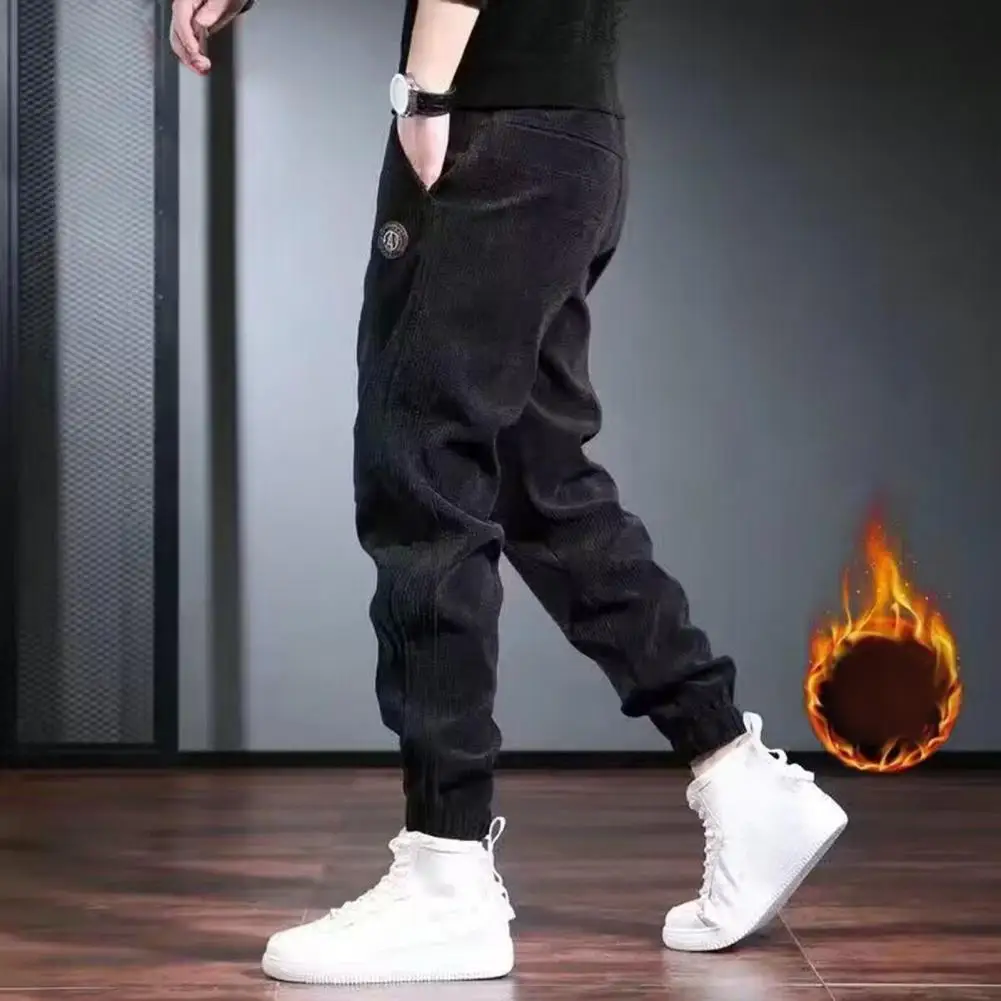 Winter Pants Men Work Wear Baggy Brushed Joggers Streetwear Elastic Waist Male Korean Designer Corduroy Plush Thicken Trousers