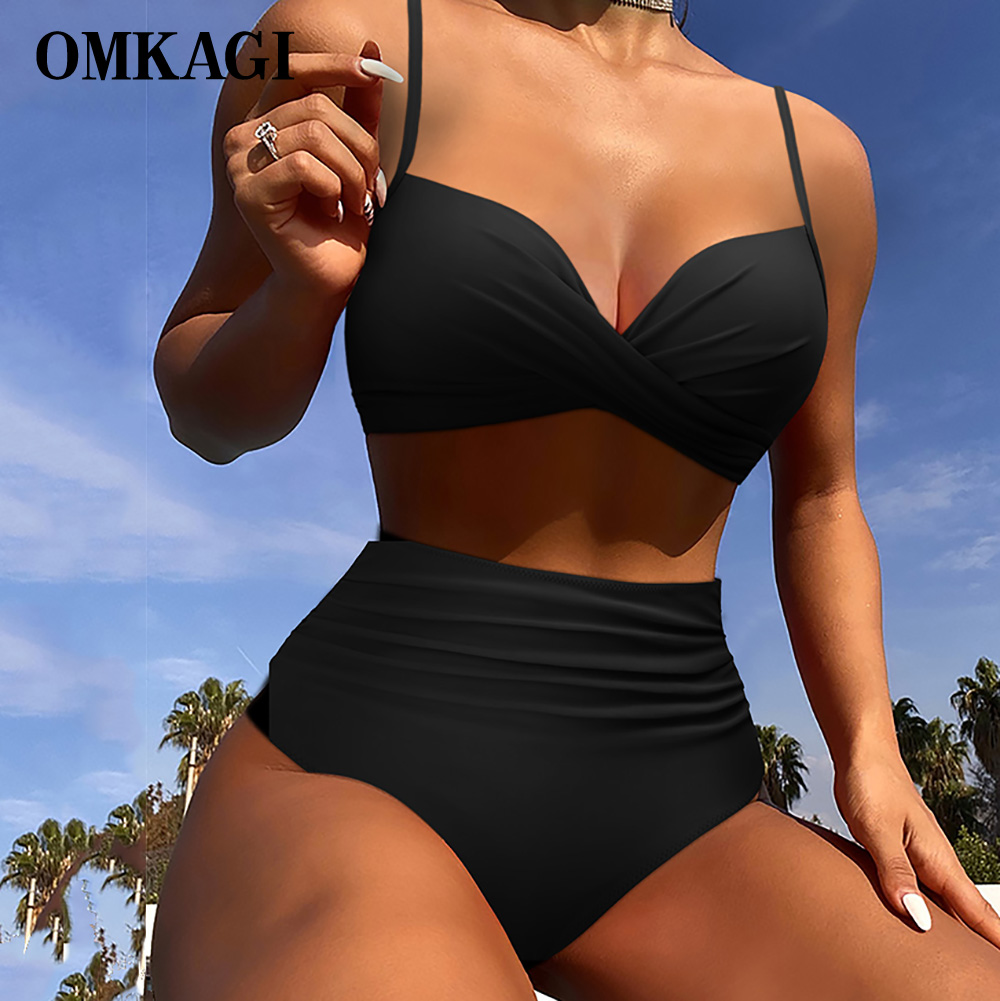 OMKAGI High Waist Bikini 2023 Women's Sexy Swimsuit Bikini Set Swimsuit Solid Srting Bathing Suit Print Push Up Swimwear Women