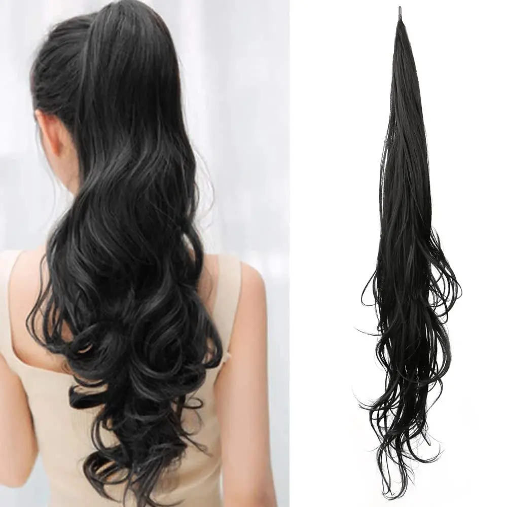 32inch Synthetic new PonyTail Long Layered Flexible Wrap Around Fake Tail Hair 2025 Extensions Natural Curly Hairpiece for Women