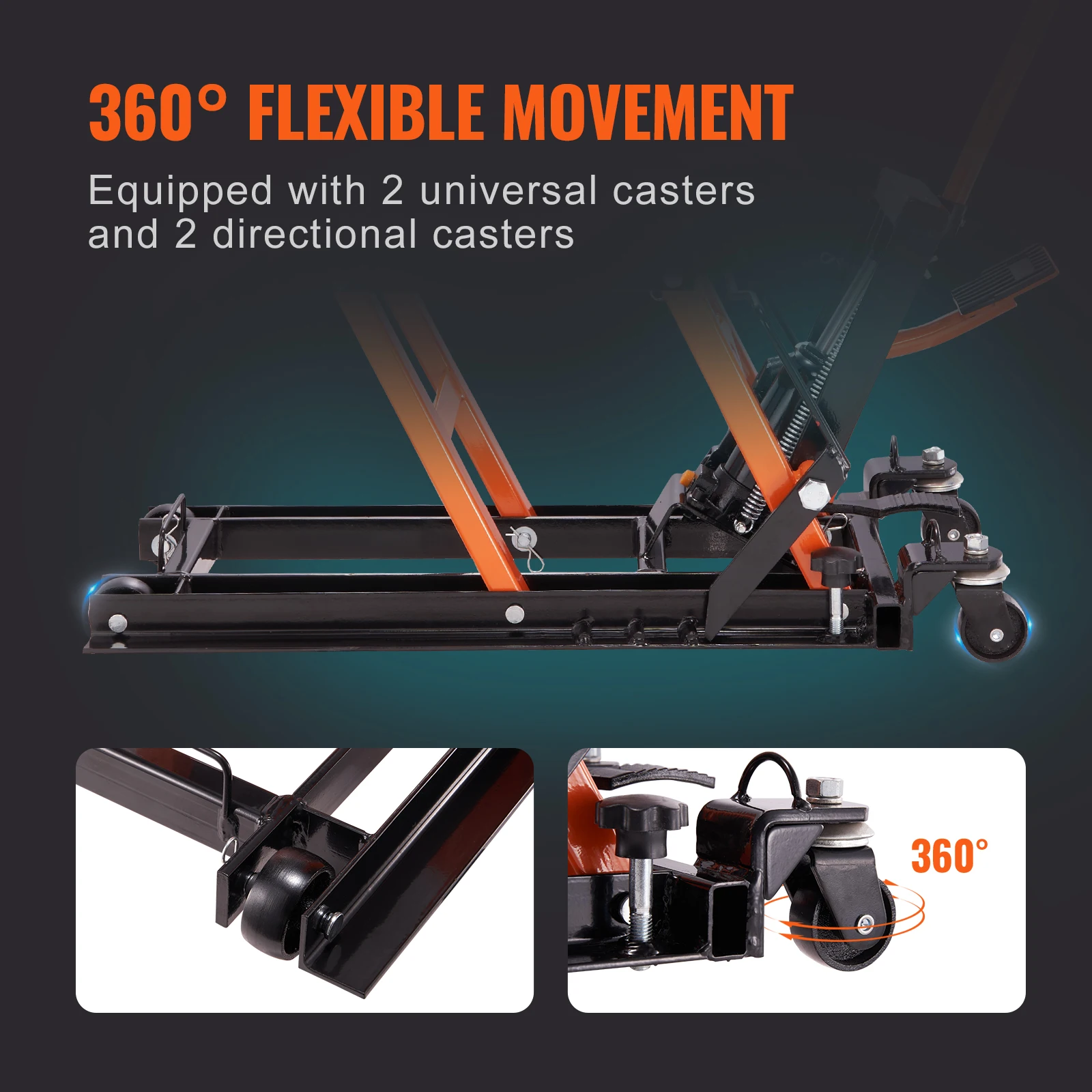 VEVOR Steel Hydraulic Motorcycle Jack Stand, 1500 LBS ATV Scissor Lift Jack, 4.7"-15" Scissor Lift Jack Stand with 4 Wheels