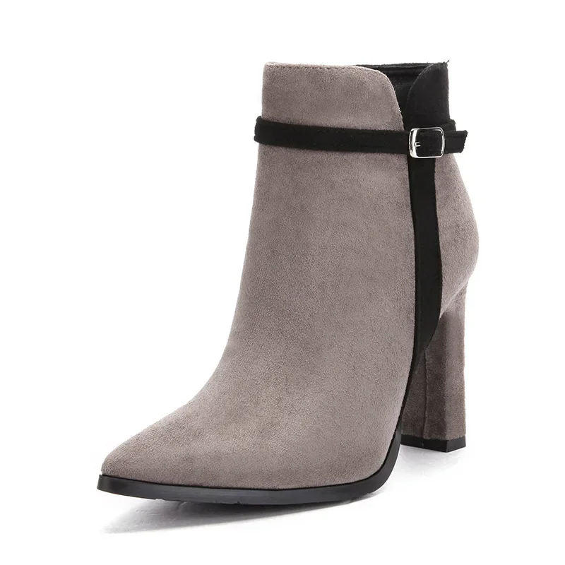 Women Ankle Boots 2023 Autumn/Winter European American New Pointed Thin Heel Short Boot Suede Panel Fashionable High Heel shoes