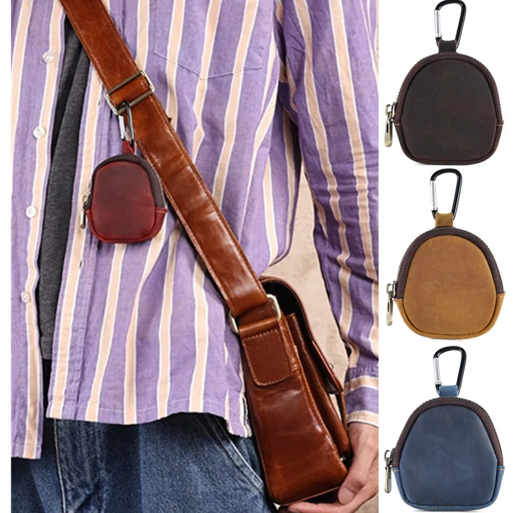 Genuine Leather Coin Purse Men's Backpack Hanging 2025 Bag Key Earphone Storage Bag Card Holder Wallets Money Pouch Outdoor new Waist Bag