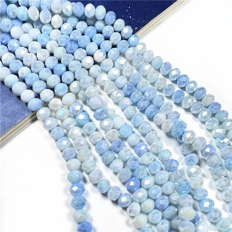 8mm Imitate Natural Stone Fragmented Floral Rondell Faceted Crystal Glass Beads for Jewelry Making DIY Candy Color Bracelet