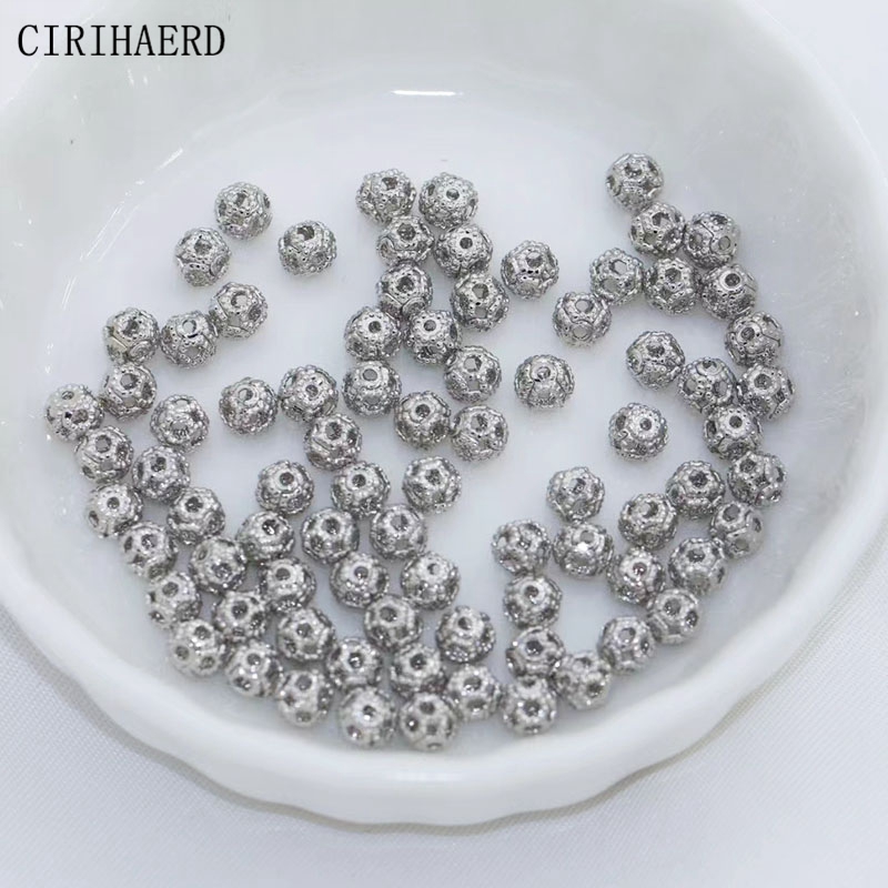 4mm 14K Gold/Silver Plated Round Hollowed-Out Small Beads Supplies For Jewelry Making DIY Accessories Bulk Spacer Bead Findings