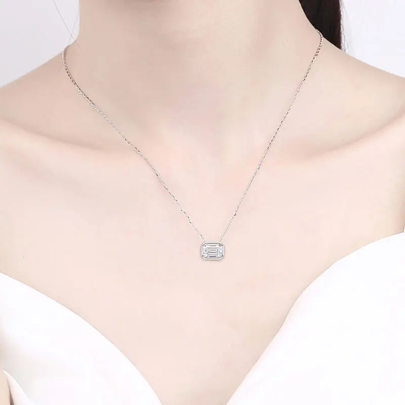 KNOBSPIN 10ct Emerald Cut Moissanite Pendant Lab Diamonds with GRA Certificates s925 Sterling Silver Wedding Necklaces for women