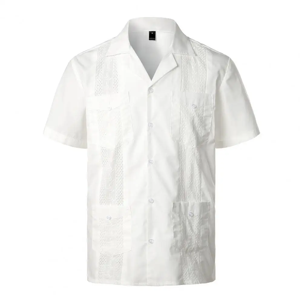 Men new Shirt Solid Color Cardiagn Slim 2025 Fit Multi Pockets Turn-down Collar Summer Shirt Daily Clothes