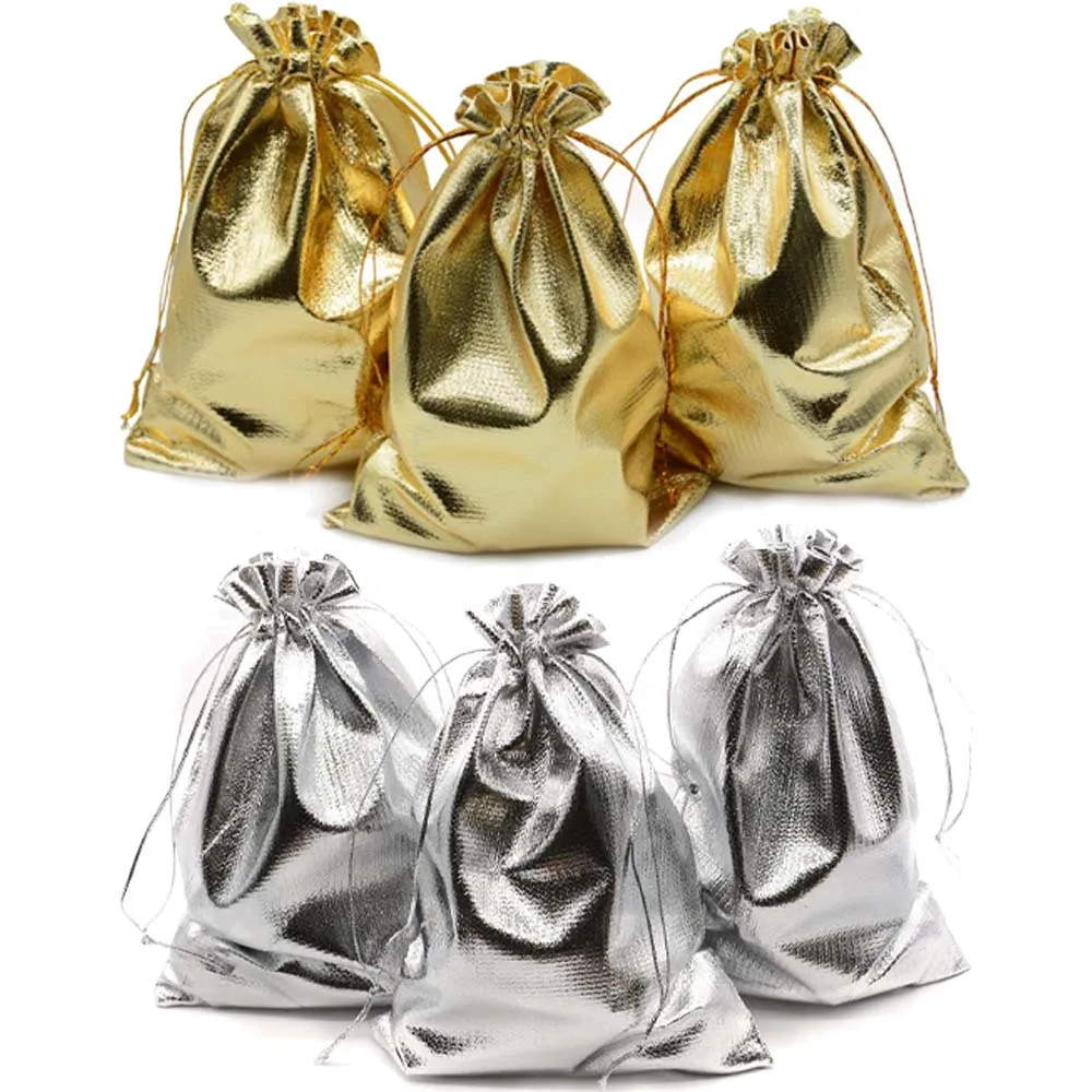 50Pcs Gold Silver Drawstring Organza Jewelry Pouches Bags Packaging Supplies For Wedding Christmas Birthday Gift Small Business