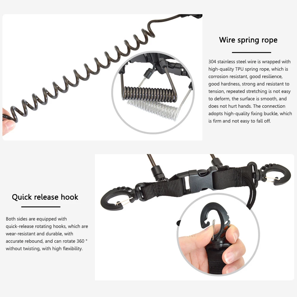 Diving Snappy Coil springs TPU Cameras Console Lanyard Spiral With Ring For Underwater Housing Flashlight Torch Outdoor