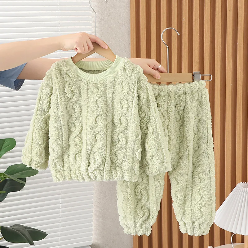 Flannel Pajamas Set New Winter Warm Homewear for Children Thicken Coral Fleece Clothing Suit Christmas Girls Boy Pijama 0-6Y