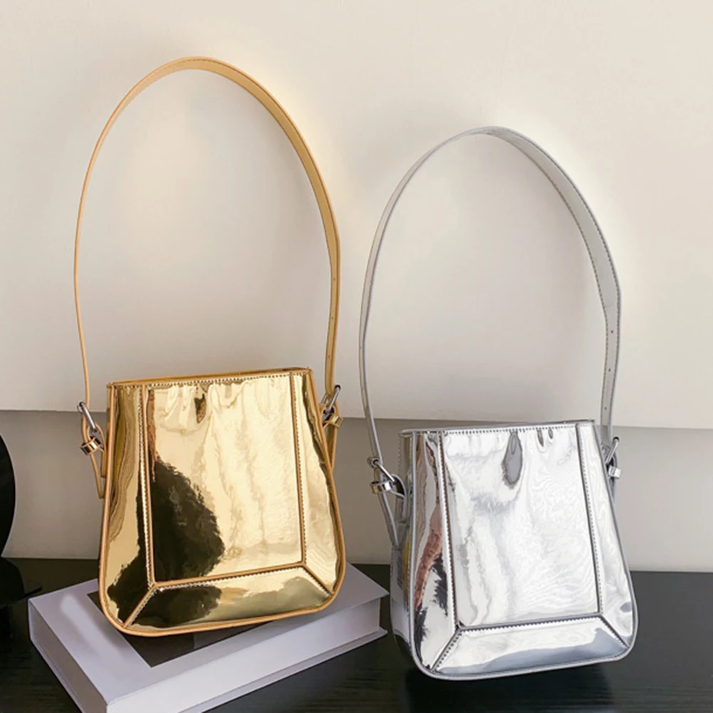 2023 Women Shiny Crossbody Shoulder Bag Luxury Designer PU Underarm Bag Large Capacity Tote Bag Simple Female Commuter Handbag
