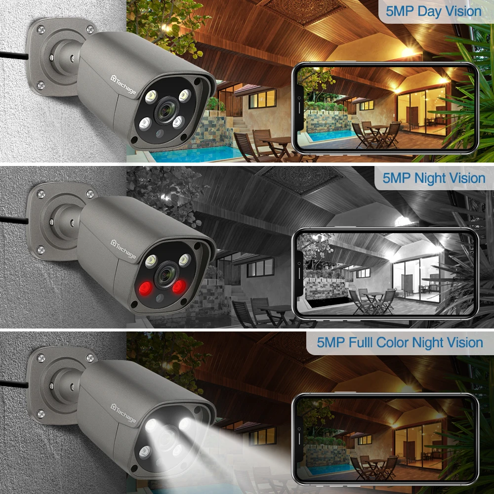 Techage HD 5MP 8MP 4K POE IP Camera Two-way Audio Smart AI Colorful Night View Outdoor POE Security Camera For Surveillance Kit