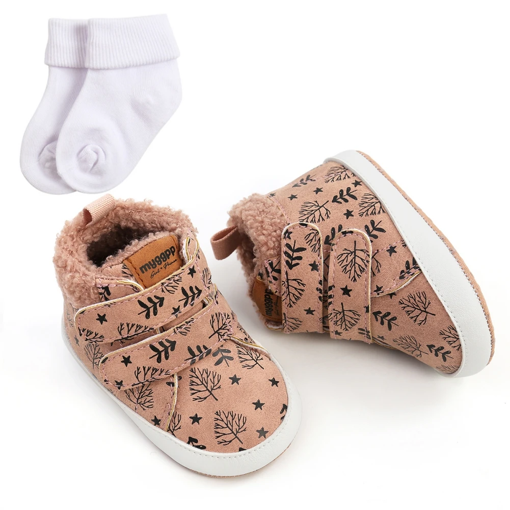 Baywell Baby 2025 new Boys Girls High-Top Sneakers + Socks Toddler Soft Anti-Slip PU Warm Shoes Set Newborn Crib First Walker 0-18 Months