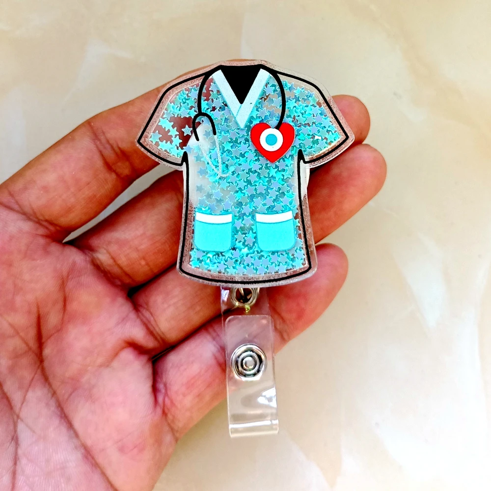 Hospital Medical Workers Women Mens Nurse Doctor Unisex Hard Shiny Acrylic Brooches Keychains Clip Badge Reel For Name Holders