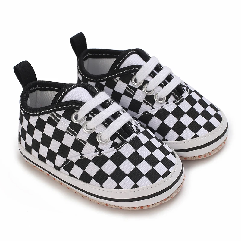 2024 New Baby Canvas Sneakers Anti-slip Soft Plaid Baby Boy Girl Shoes Newborns First Walkers Infant Baby Unisex Casual Shoes