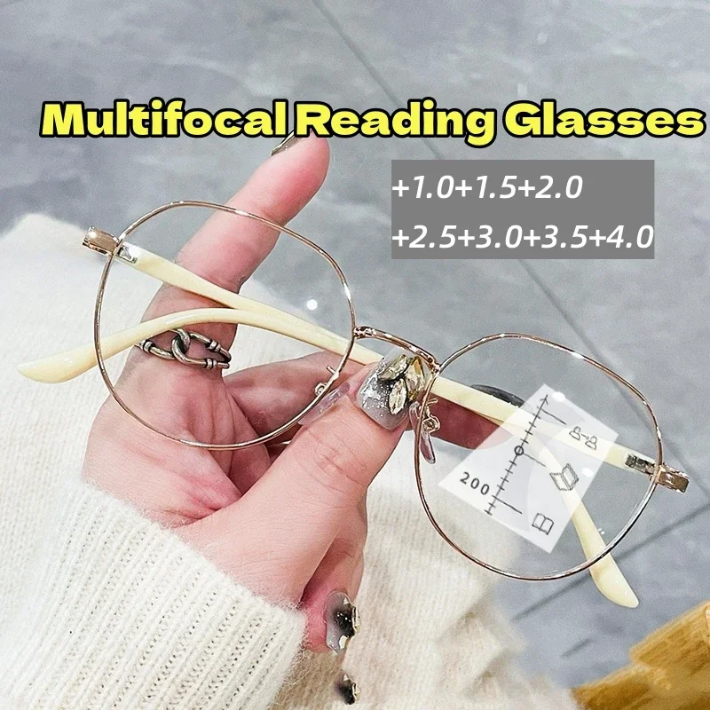 d Glasses Reading Style New Multifocal Women Round Frame Near and Far Eyeglasses Men Ladies Vintage Diopter Presbyopia