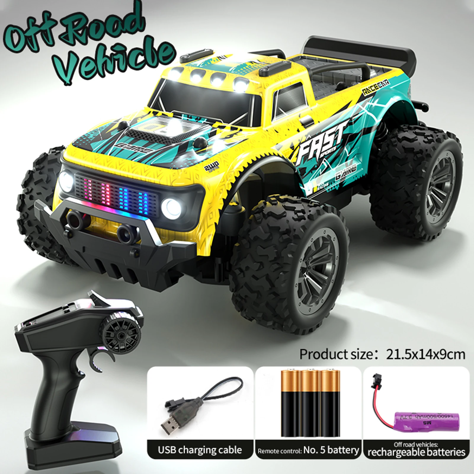 4WD RC Car With Led Lights 2.4G Radio Remote Control Cars Buggy Off-Road Control Trucks Boys Toys for Children 1:20 18Km/h