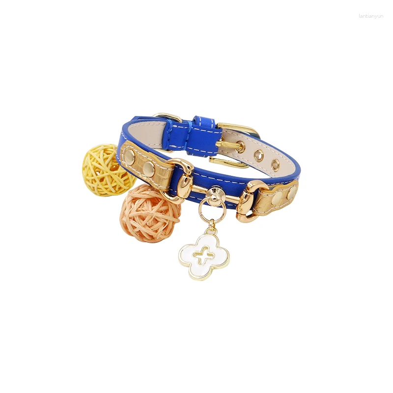 Dog collar; pet collar; leather; high-end designer collar; blue and black collar.