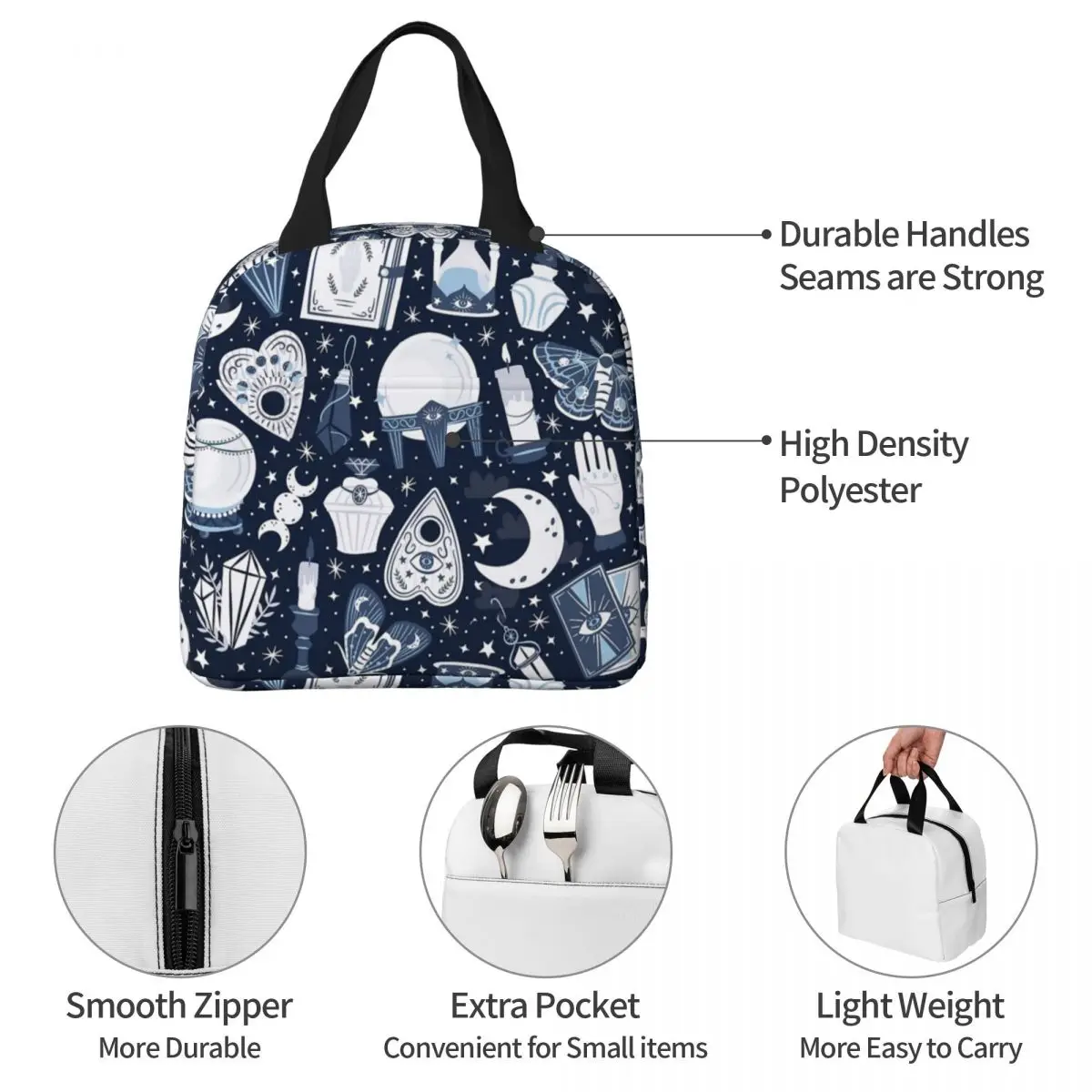 Dark Mystical Insulated Lunch Bags High Capacity Tarot Occult Witch Magic Boho Lunch Container Cooler Bag Lunch Box Tote Picnic