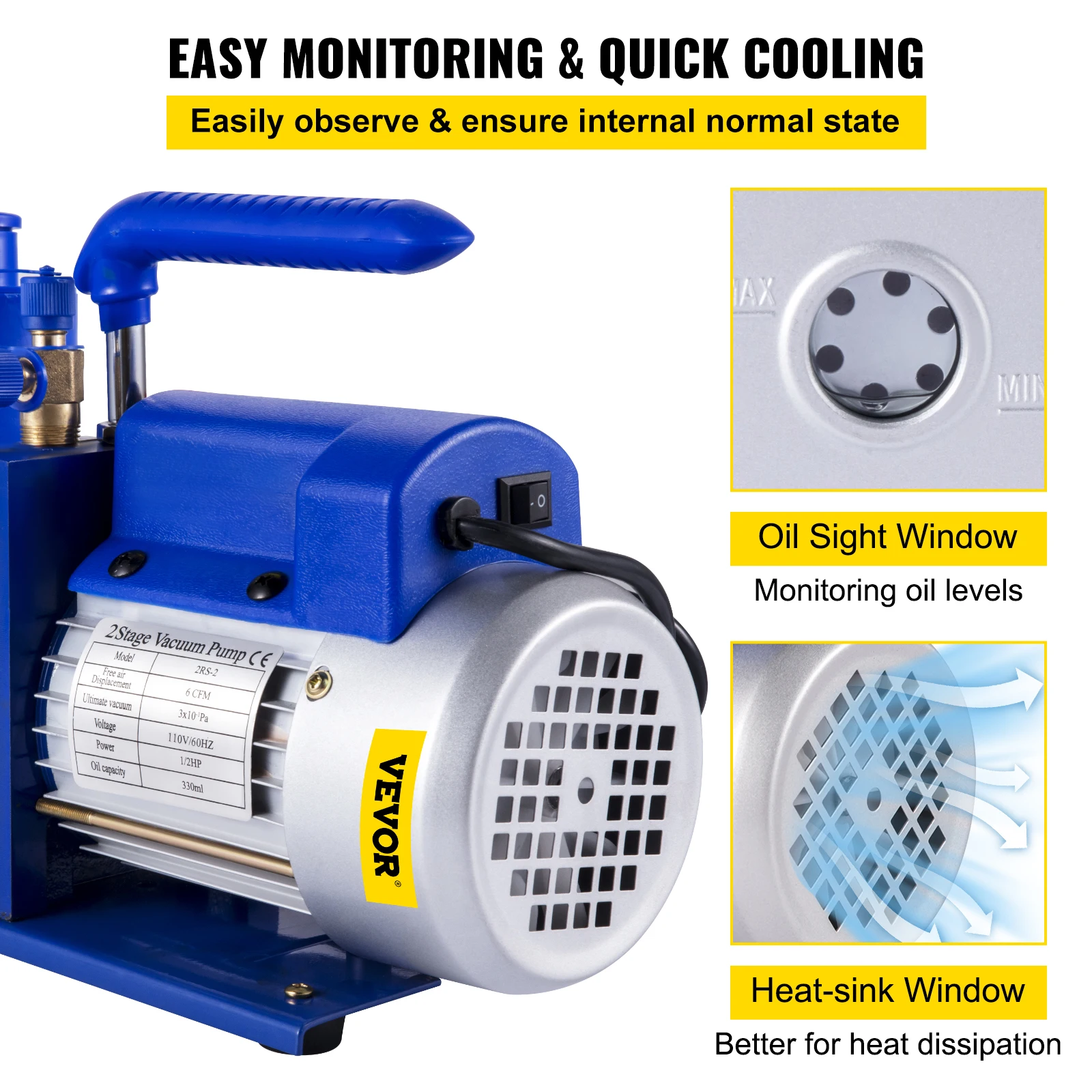 VEVOR Refrigerant Vacuum Pump 6CFM-10CFM Double Stage HVAC for Household Air Conditioning Cleaning Auto Repair Vacuum Packaging