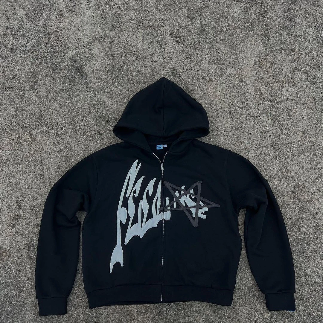 New American men letter printed hooded sweatshirt Y2k autumn and winter high street street couple hooded loose jacket