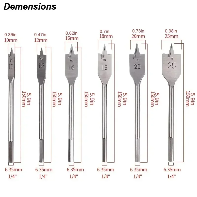 6pc 1 Set 10-25mm Hex Shank Spade Flat Auger Boring Wood Drill Bit Set Power Tools new 2025 Hole Saw Woodworking Flat Drill Bits hole saw