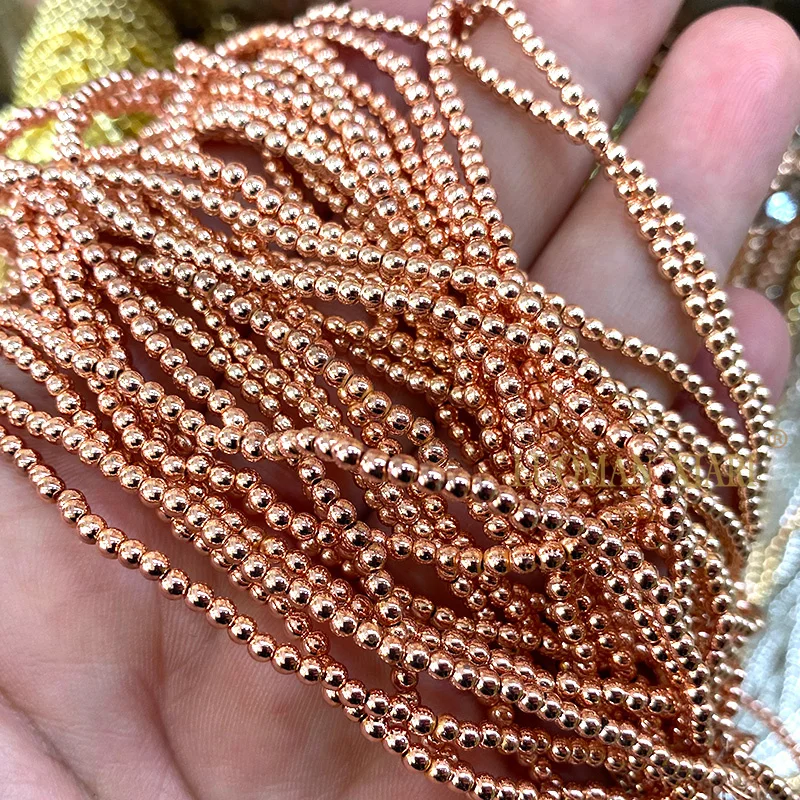 2 3 4MM Natural Hematite Plating Silver Golden Color Round Stone Beads for Jewelry Making Diy Bracelet Earrings Accessories 15''