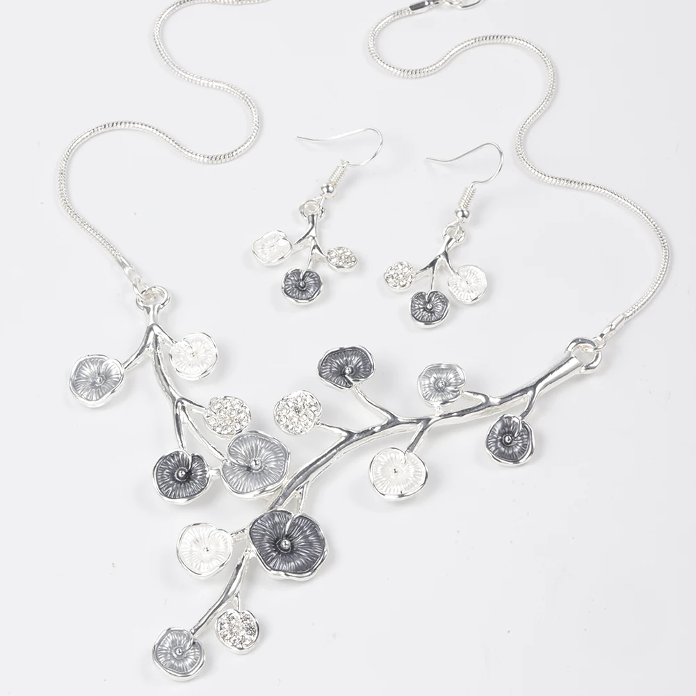 Cring Coco Flower Drop Earrings and Necklaces Set Brazilian Necklace Sier Plated Wedding Bridal Enamel Jewelry Sets for Women 5