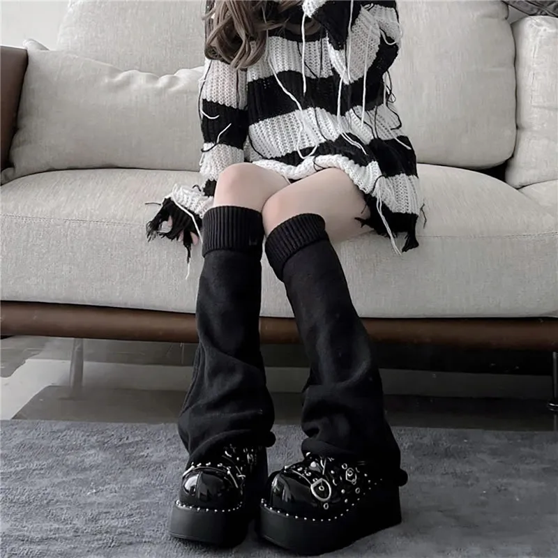 Y k Lolita Leg Warmers Kawaii Knitted Long Socks Calf Gaiters Ankle Black White Leggings Boot Cuffs Warm Foot Cover 5