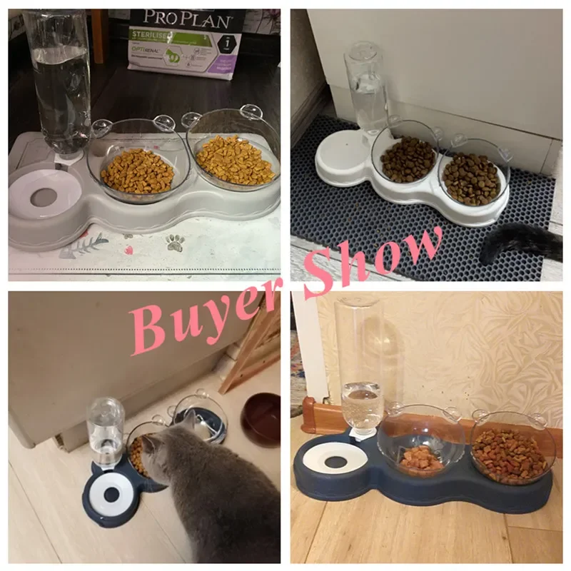 2025 Pet Cat Bowl Automatic Feeder 3-in-1 Dog Cat Food Bowl With Water Fountain Double Bowl new Drinking Raised Stand Dish Bowls For Cats