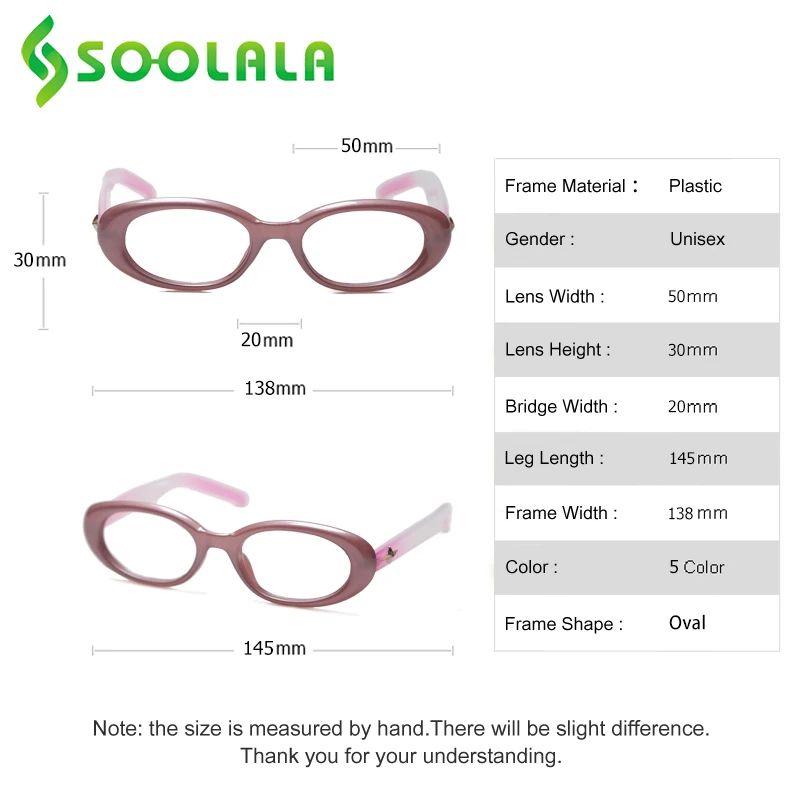 SOOLALA Small Oval Presbyopic Reading Glasses Women Anti Blue Light Female Frame Magnifying Grade Eyeglasses
