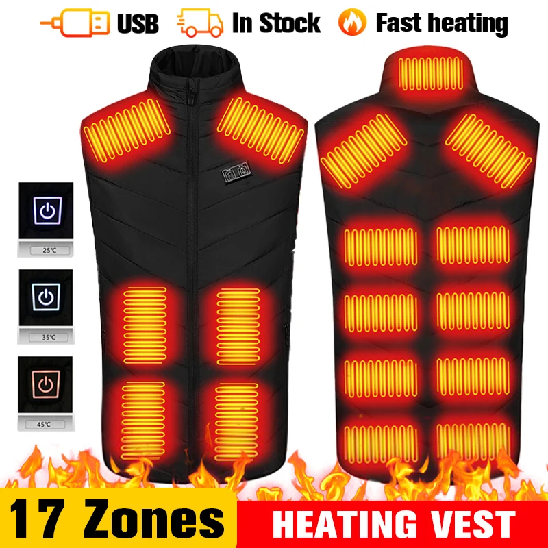 21 Areas Heated Vest Men Jacket Heated Winter Women's Electric USB Heater Tactical Jackets Man Thermal Vest Body Warmer Coat 2XL