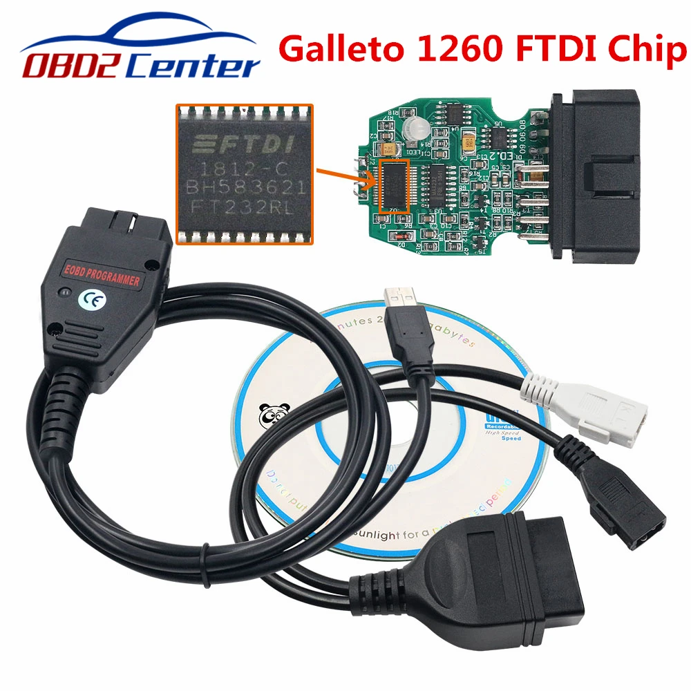 Qualified new FTDI Galletto-1260 OBD2 2025 ECU Chip Tuning Scanner Galletto 1260 EOBD OBDII ECU Flasher FTDI FT232RQ Chip OBD OBDII Cable