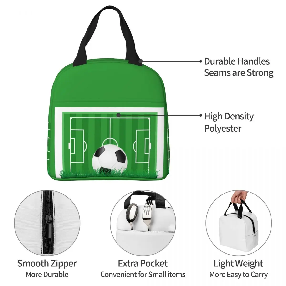Soccer Football Insulated Lunch Bag Thermal Bag Reusable Balls Sports Portable Tote Lunch Box Men Women School Picnic